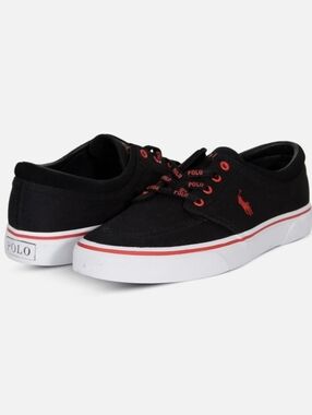 Polo Ralph Lauren Mens Faxon X Black Red Lace Up Shoes Size 15
